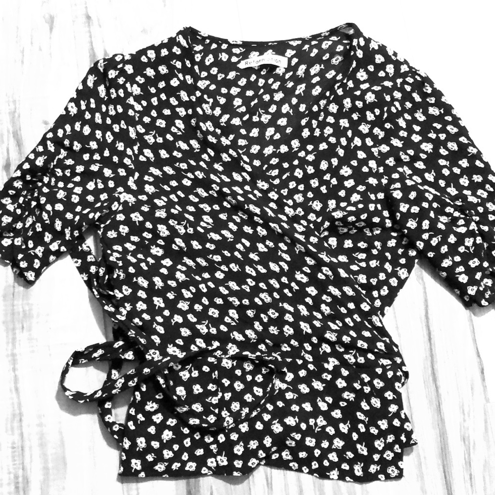 Womens Reformation floral wrap blouse